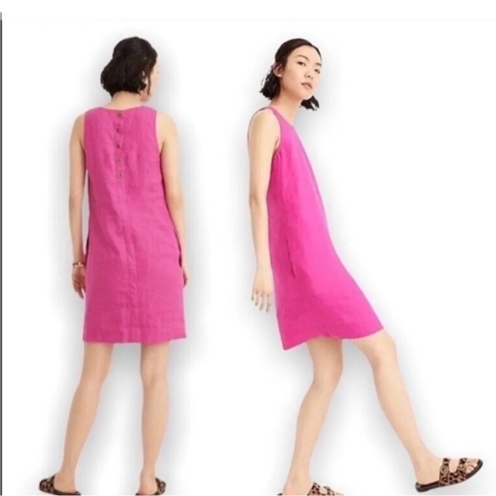 J.Crew Linen Button Back Tank dress in hot pink, size S